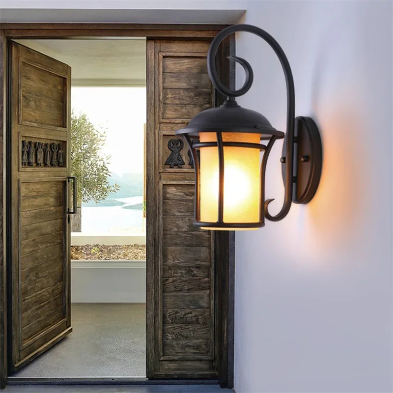 

External Lights led outdoor waterproof creative yellow glass exterior wall Lamp decor Home aisle balcony facade porch Lighting