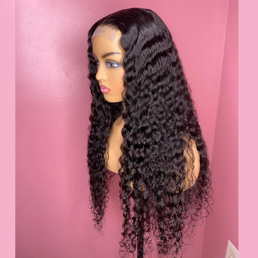 Natural Black Soft 180Density 26Inch Preplucked Kinky Curly Long Deep Lace Front Wig For Women With Baby Hair Glueless Daily