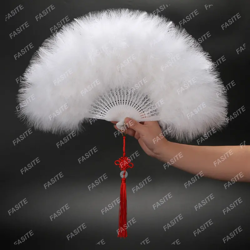 Full fleece thickened feather fan adult cheongsam walk show dance folding fan square dance feather fan