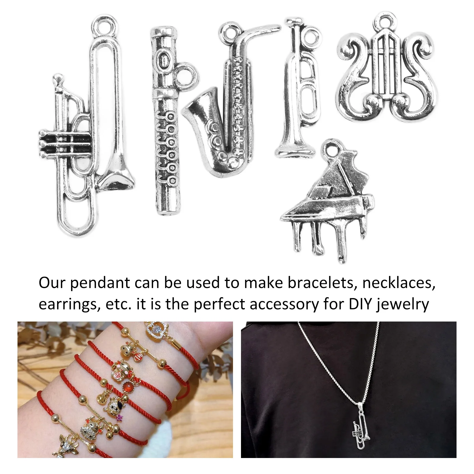 24Pcs Musical Instrument Pendants DIY Small Charms for Jewelry Making Wide Application for Bracelets Necklaces, Craft Supplies