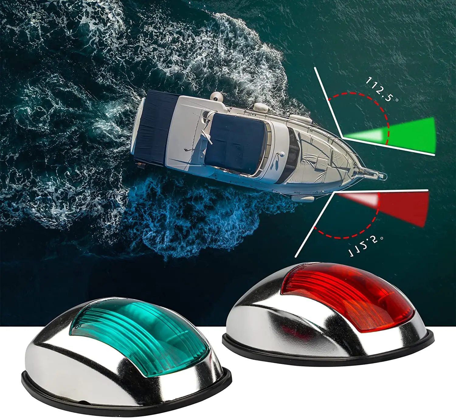 Feux de navigation pour bateau, LED rouge et verte, Marine Vertical Mount 10-30 Volt USCG 2 NM 1 paire (Vacuum Electroplate Silver)