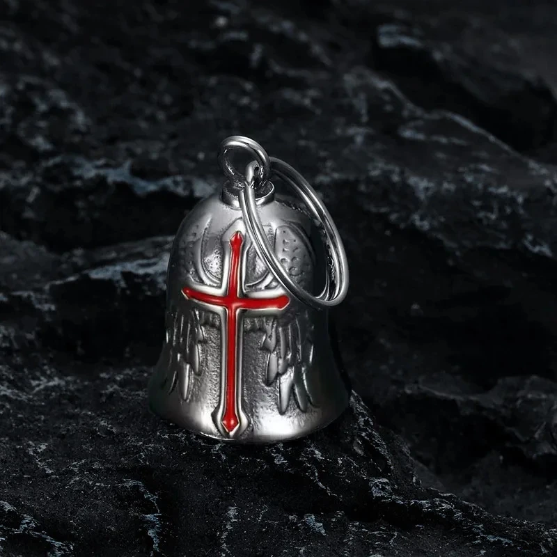 Fashion Cross Guardian Angel Wings Bell Motorcycle Bell Keychain Men\\\\\\\'s Biker Exorcist Amulet Jewelry Accessories
