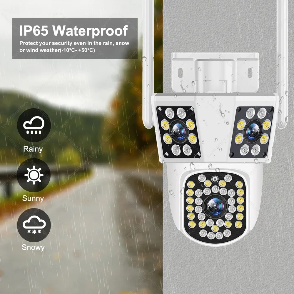WiFi Camera Outdoor 10X Zoom 6K 12MP Three Screens Auto Tracking PTZ Monitor Security Protection CCTV Video Surveillance