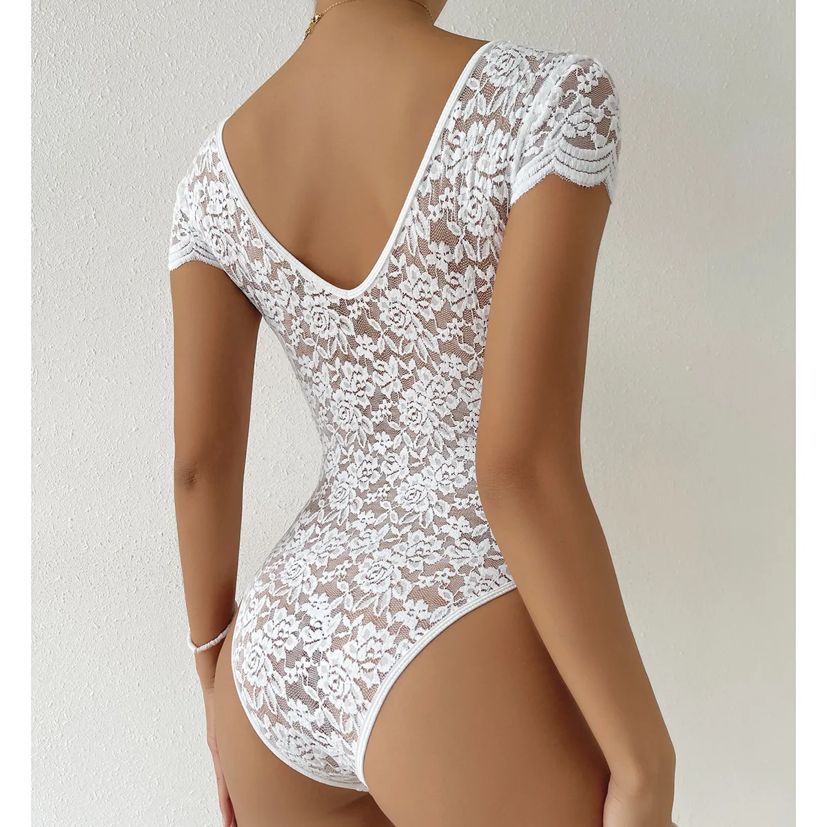 Women's Elegant White Lace Jumpsuit Shaperwear Bodysuit Thongs Summer Sexy Slim V Neck Tummy Control Tank Top Body Shaper T-shir