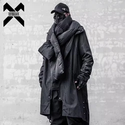 Men Tactical Trench Jacket 2024 Autumn Black Long Coats Windbreaker Mens Loose Punk Functional Long Jackets Techwear