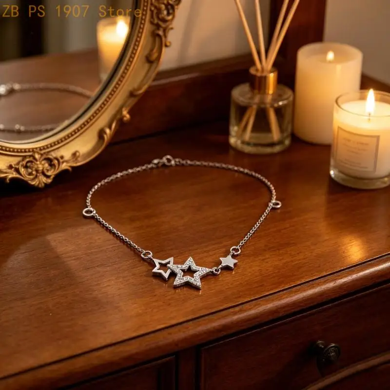 Gorgeous Zircon Effect Star Necklace Adjustable 21cm to 50cm Chain Length 55KA