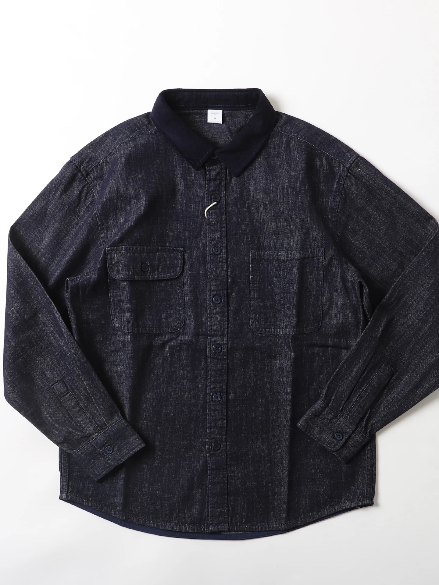 

Retro American Khaki Indigo Blue Long Sve Men's Casual irt Loose Fit Cotton Linen Blend Spring Season Faion Outerwear