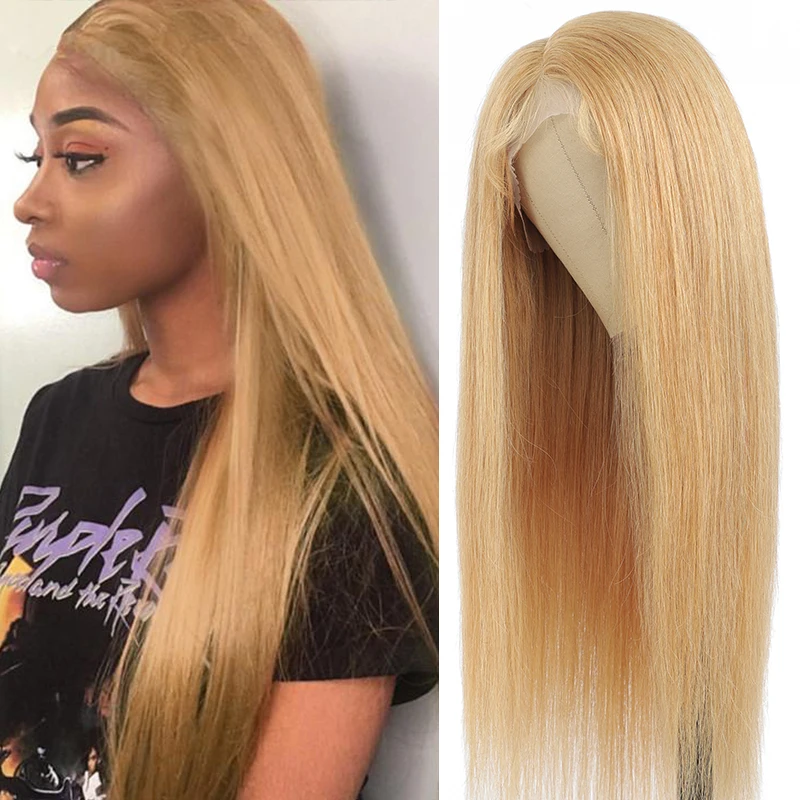 

Honey Blonde Straight Lace Part Human Hair Wigs With Baby Hair SOKU Brazilian Remy Hair Pre Plucked 13x4x1 T Part Lace Wig Cheap