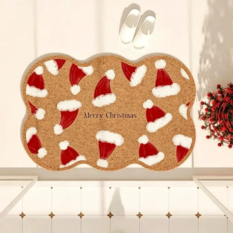 VIKAMA Wave Edge Christmas Cartoon Animal Floor Mat, Semi Circular Carpet, Anti Slip And Water Absorbing, Door Mat