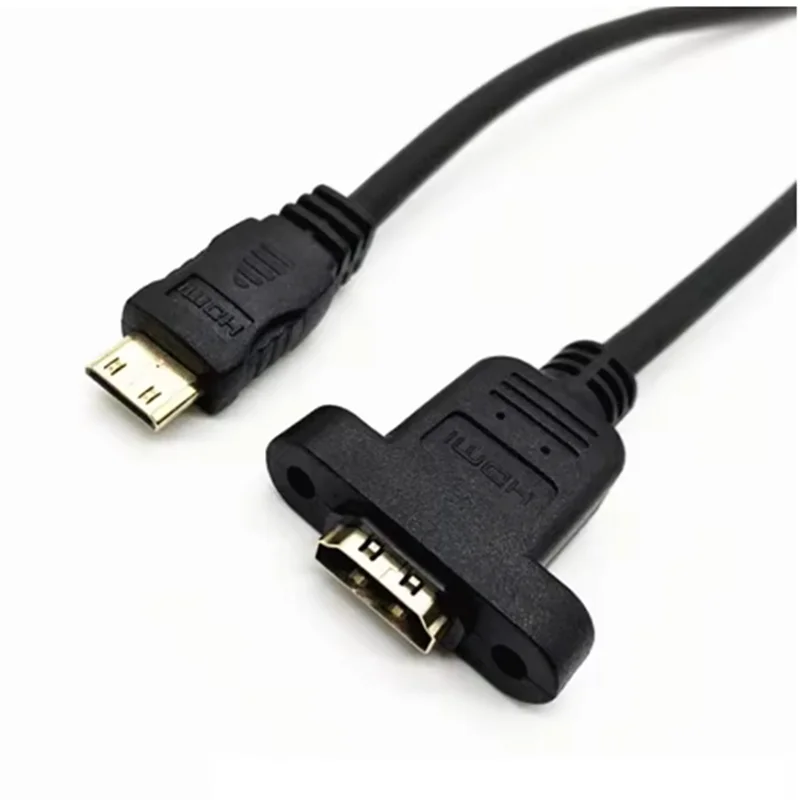 Micro HD-Compatible Male to Mini HDMI-Compatible Female Extension Connector Screw Lock Panel Mount HD AV Camera 0.3M Cable