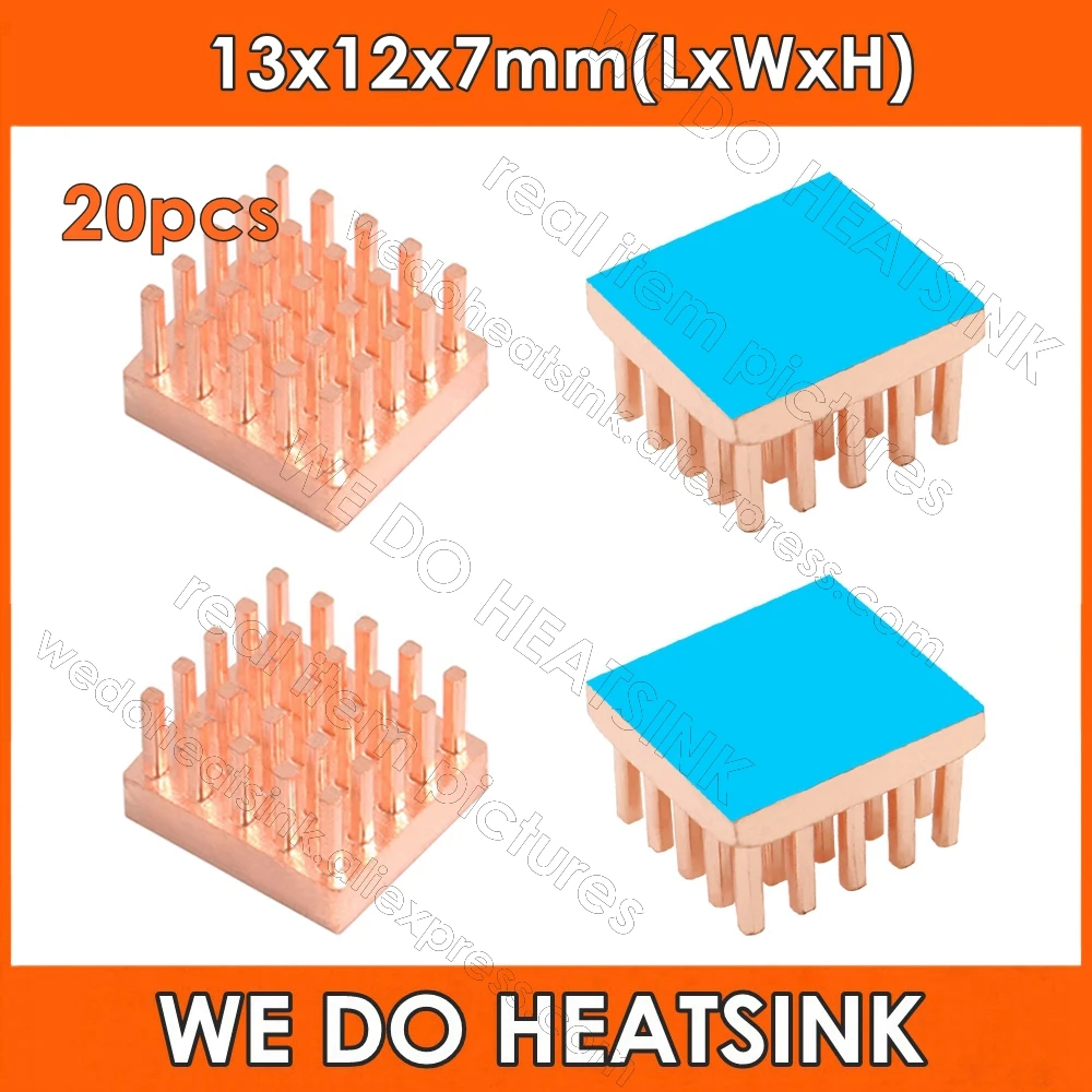 20pcs Free Shipping 13x12x7mm Pure Copper Pin Fins Heatsink Radiator Cooler With Thermal Tape For Electronics IC CPU AMD MOS