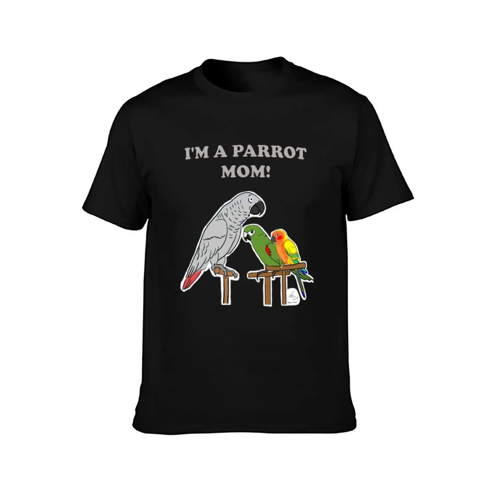 Parrot Mom - African Grey Hahn's Macaw Sun Conure T-Shirt Summer Casual Cotton Tee Oversized Streetwear Tops 100% Cotton