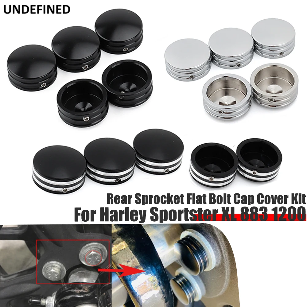 

Rear Sprocket Flat Bolt Cap Cover Kit For Harley Softail Fat Boy 1993-2017 Sportster XL 883 1200 Touring Road King 2004-2022
