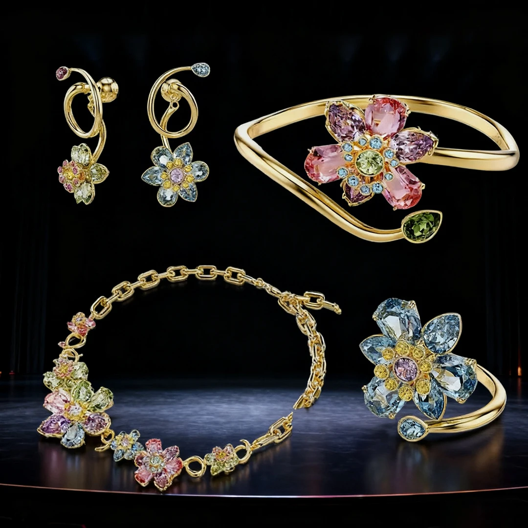 

Роскошные простые женские украшения, цветные драгоценные камни, цветочный комплект, ожерелье, браслет, серьги, инкрустированные цирконом, модный рождественский подарок для вечеринки