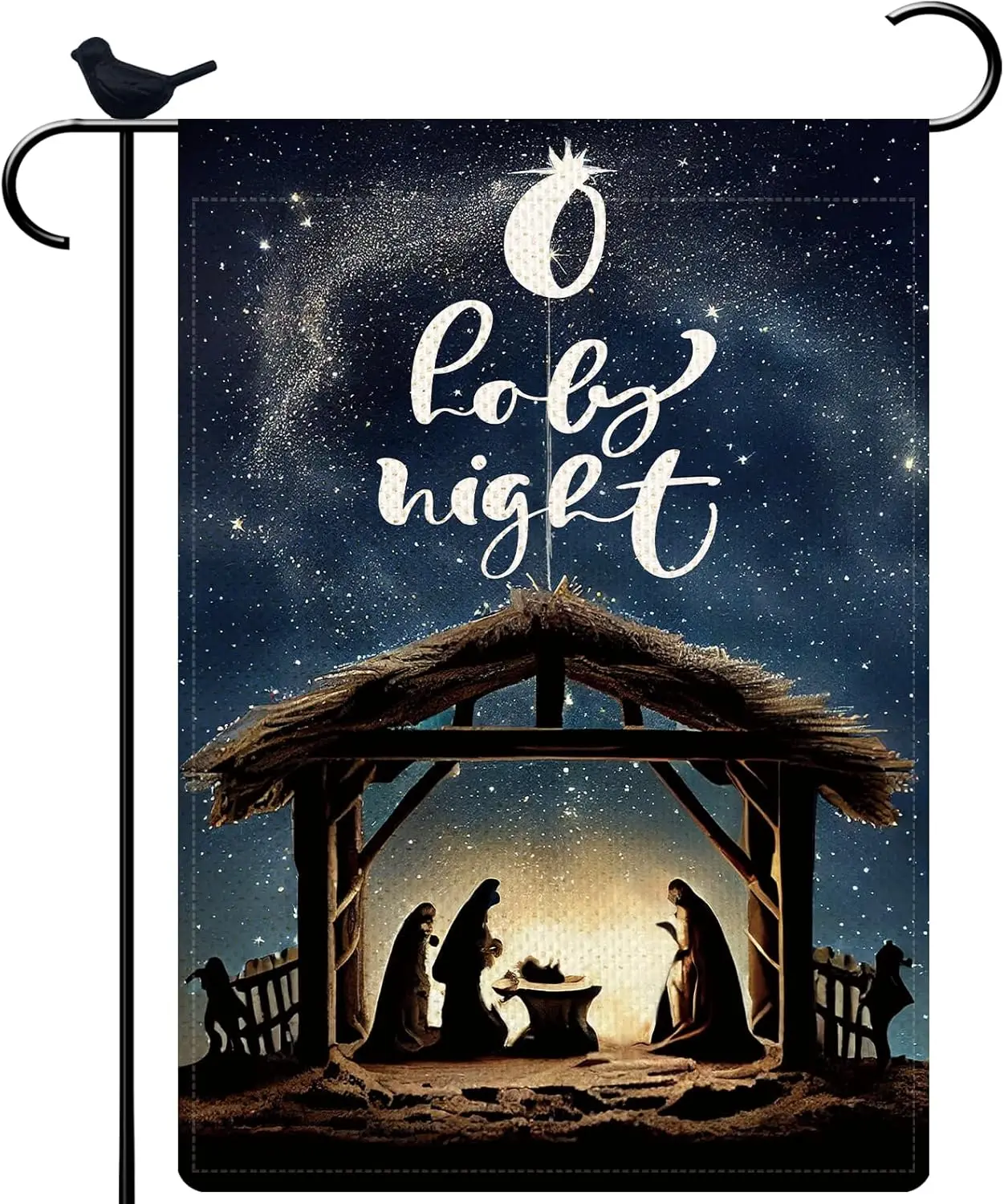 PIPISASA O Holy Night Jesus Nativity Christmas Garden Flag 12 x 18 Inch Winter Religious Xmas Garden Flags for Outside Doubl WZZ