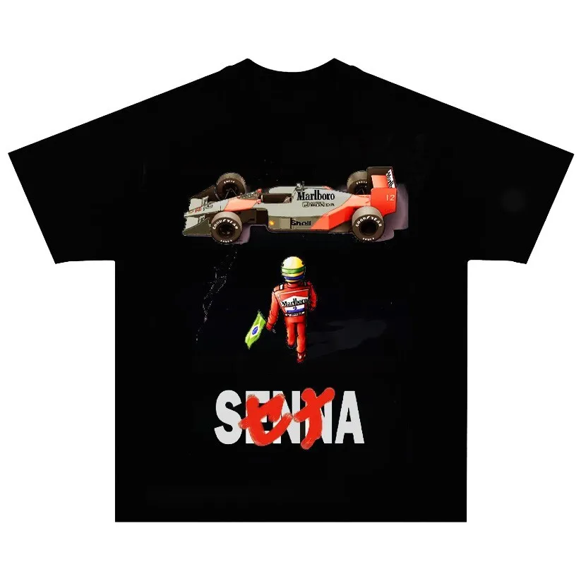 2025 Хлопковая футболка Senna X Akira с рисунком Auto Racing x Anime Bootleg Shirt Подарок для фанатов S-5XL Футболки с аниме Мужские рубашки