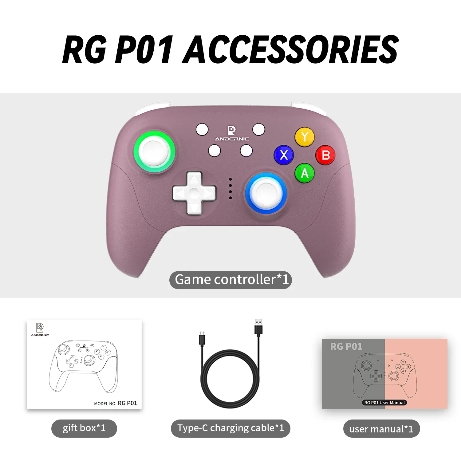 ANBERNIC RG P01 RGP01 Gamepad Bedrade Draadloze RGB Hall Effect Joystick XBOX Bluetooth Game Controller Voor PC Android IOS PC