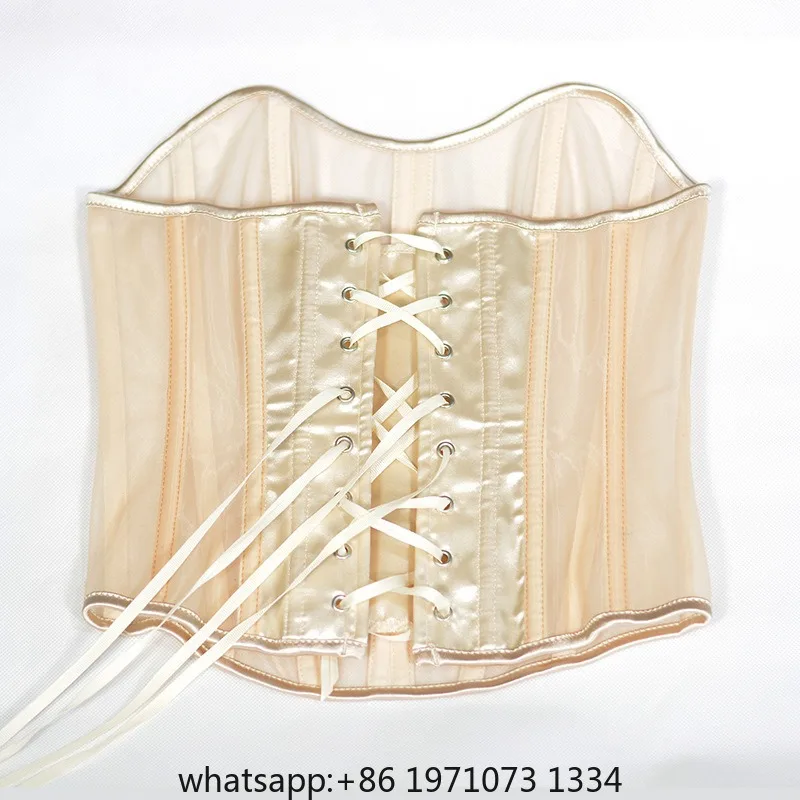 Women Transparent Mesh Corset Bustier Overbust Lace Up Boned Shaping Tops Tummy Control Slimm Waist Stage Costume Party  Push Up