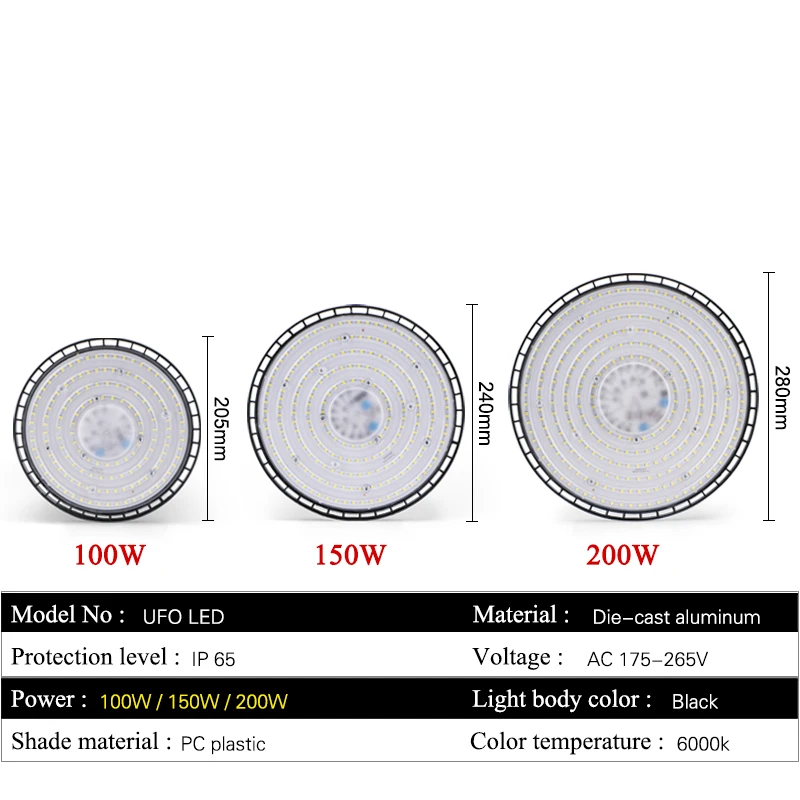 UFO LED 100W 150W 200W High Bay Lights Waterproof IP65 Commercial Industrial Market Warehouse Garage Workshop Garage Lamps