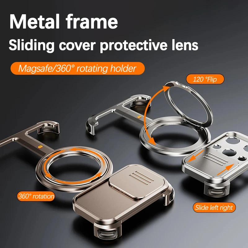 New Metal Frame Magsafe Phone Case For iPhone 15 16 Pro Max Alloy Frameless 360°Magnetic Holder Lens Protection Shockproof Cover