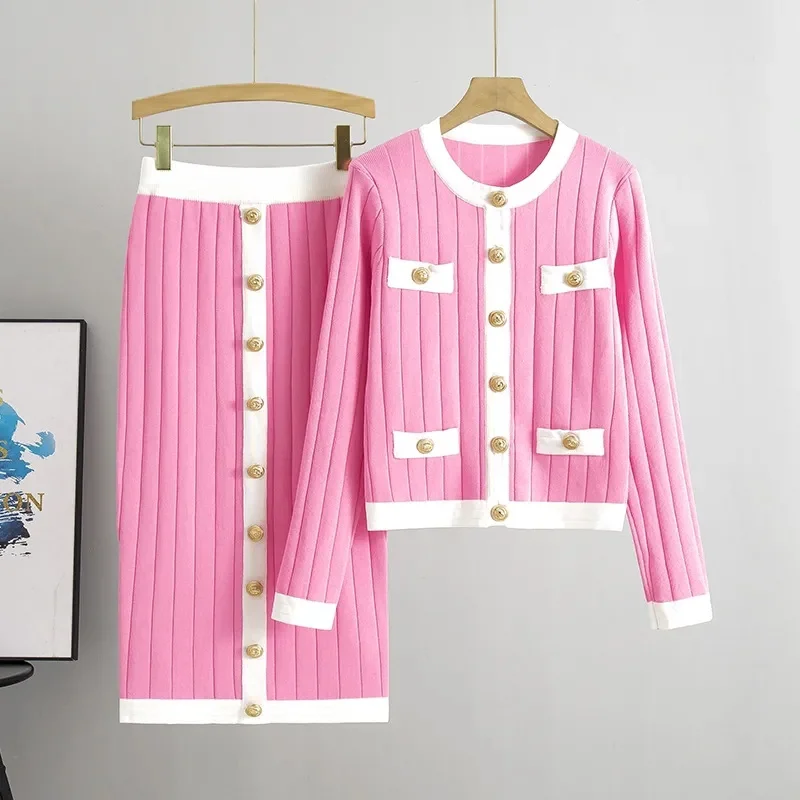 Fashion Women Set Skirt 2024 New Spring Autumn winter Sweater Suit Knitted Cardigan Sweater @ Half Skirt Two-Piece Set Ladies