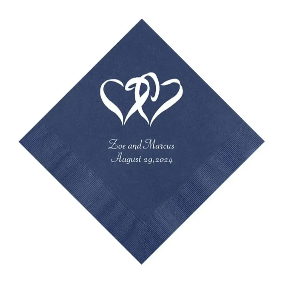 Double Hearts Wedding Napkins Personalized Set of 100 Paper Heart Valentine Linked Cocktail Reception Decor Bridal Shower Decora