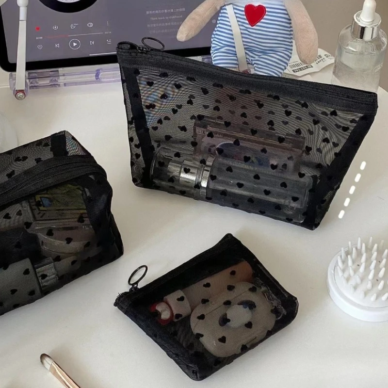Nylon Mesh Cosmetic Bag Zipper Transparent Toiletry Organizer Makeup Bags Multifunctional Women Lipstick Key Coin Purse Pouch