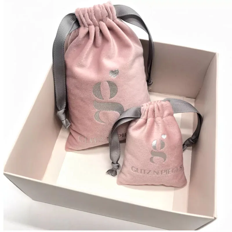 

Pink Velvet Gift Bags Candle Eyelashes Cosmetics Fannel Drawstring Pouch Jewelry Logo Dust Sack