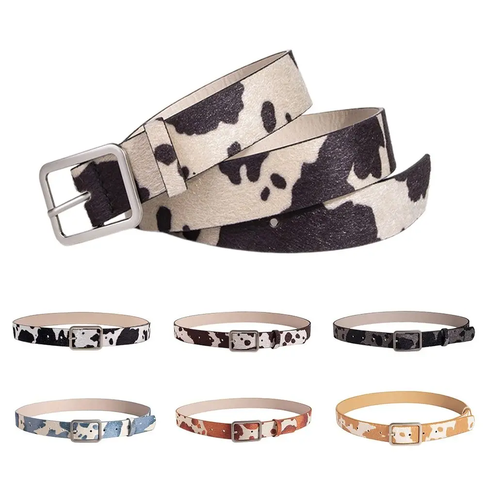Simple Square Buckle Women Belt Leopard PU Leather Gothic Waist Belts with Shine Rhinestone Leather Belt