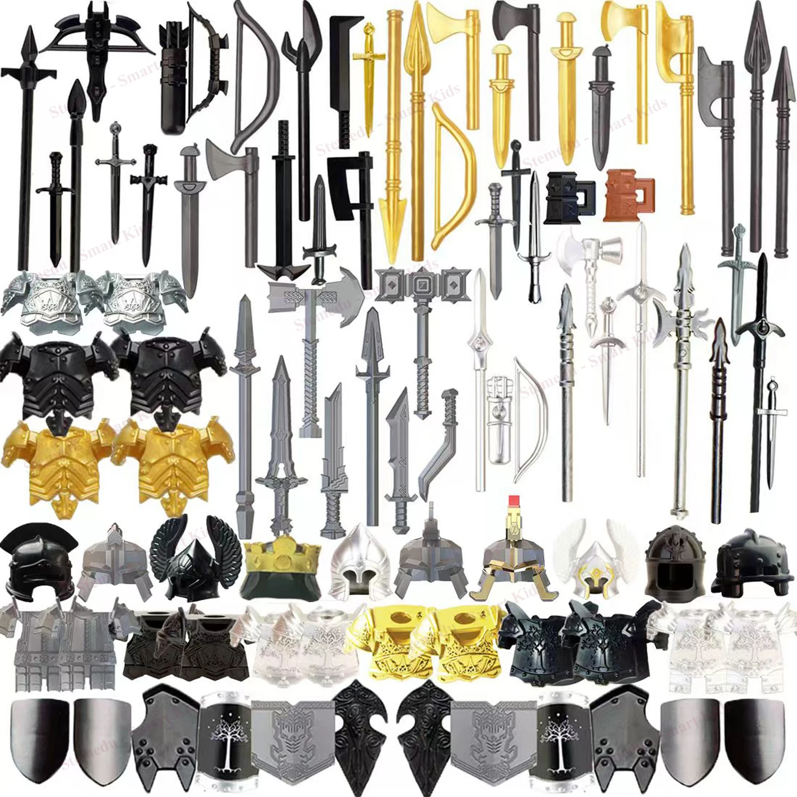 

MOC Medieval Military Building Blocks Parts Castle Knights Soldier Sword Bow Crossbow Helmet Spear Model Bricks Boy Toys
