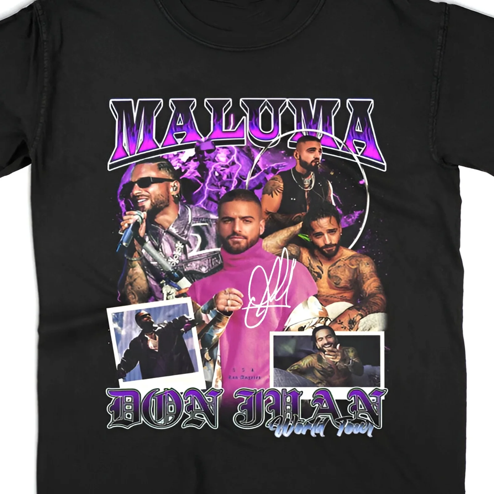 Camiseta con cuello redondo y cultura musical creativa - Gráfico inspirado en Maluma Tour Art para fanáticos