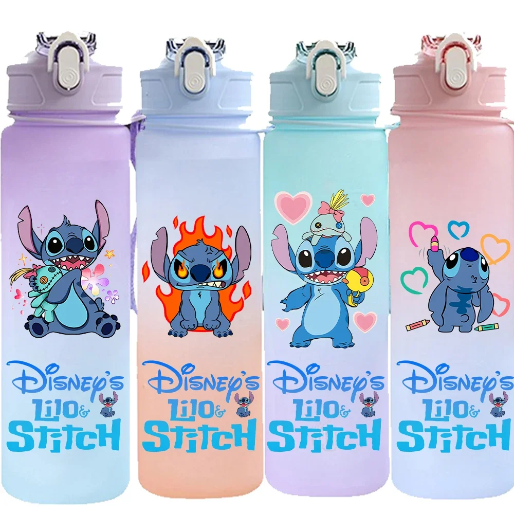 No Taxe 750Ml Lilo Stitch Plastic Gradient Color Straw Water Cup Sport DrinkingBottle High Value Outdoor Large Cup Gtif