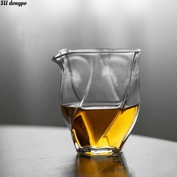 Creative Spiral Pattern Hexagonal Fair Cup High Borosilicate Glass Tea Dispenser Transparent Tea Sea