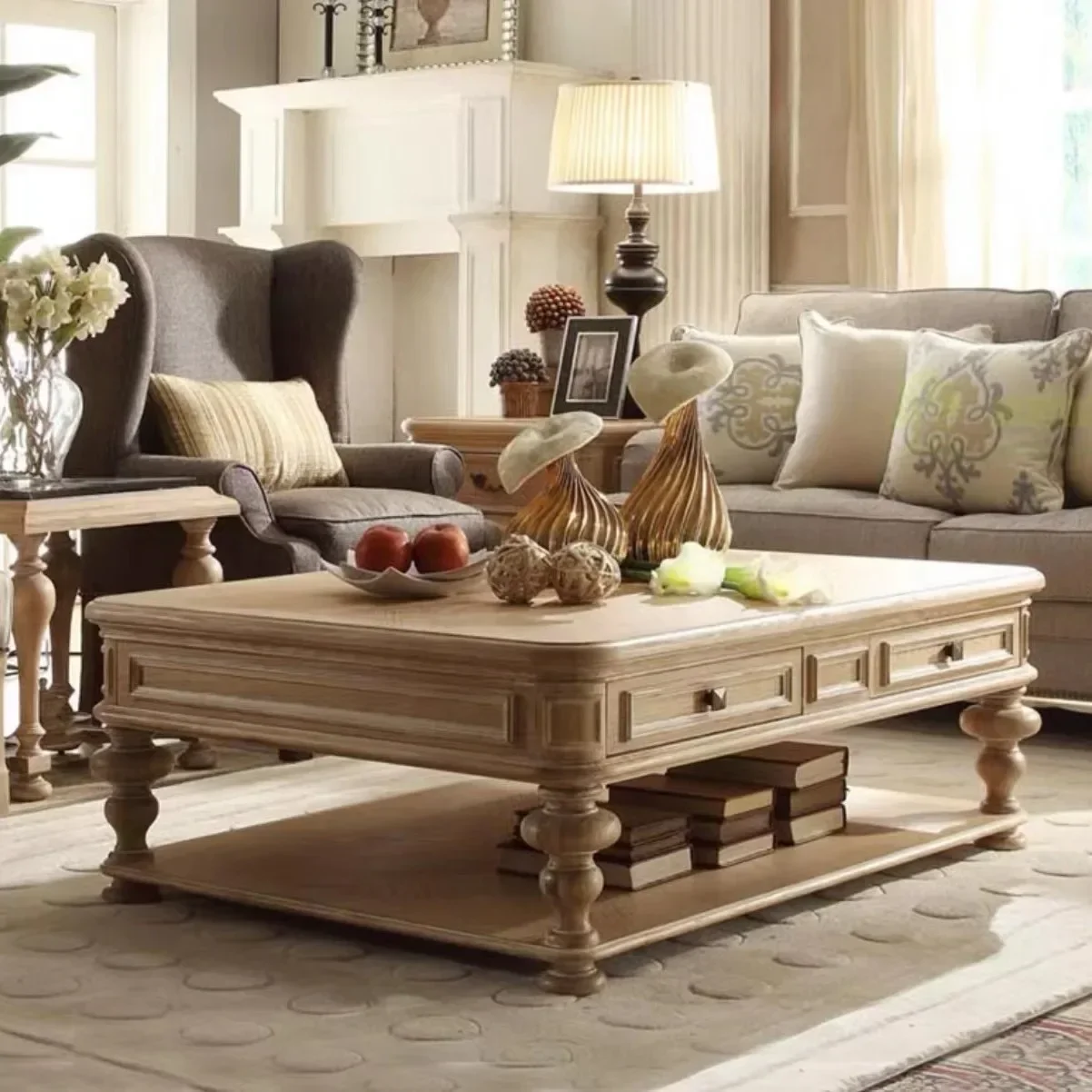 

Nordic retro solid wood coffee t ble Ame rican villa tea table TV cabin et combin ation livi ng r oom