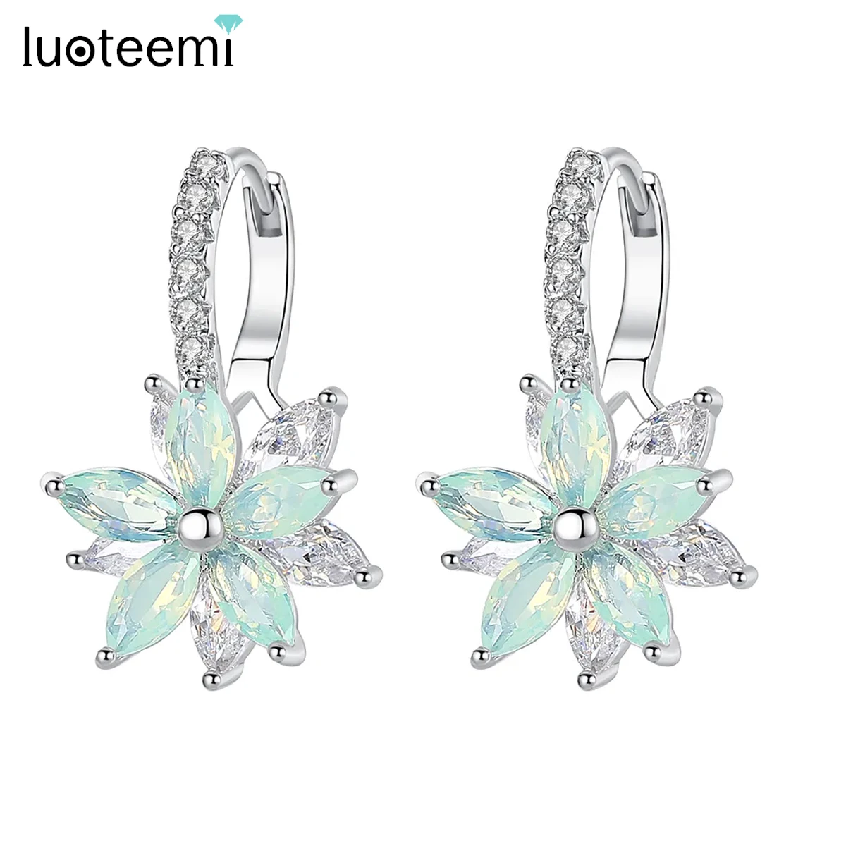 LUOTEEMI Charms Cubic Zircon Luxury Rainbow CZ Stones Flower Stud Earrings for Kids Korean Fashion New Trend Jewelry Girl Gift