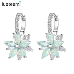 LUOTEEMI Charms Cubic Zircon Luxury Rainbow CZ Stones Flower Stud Earrings for Kids Korean Fashion New Trend Jewelry Girl Gift