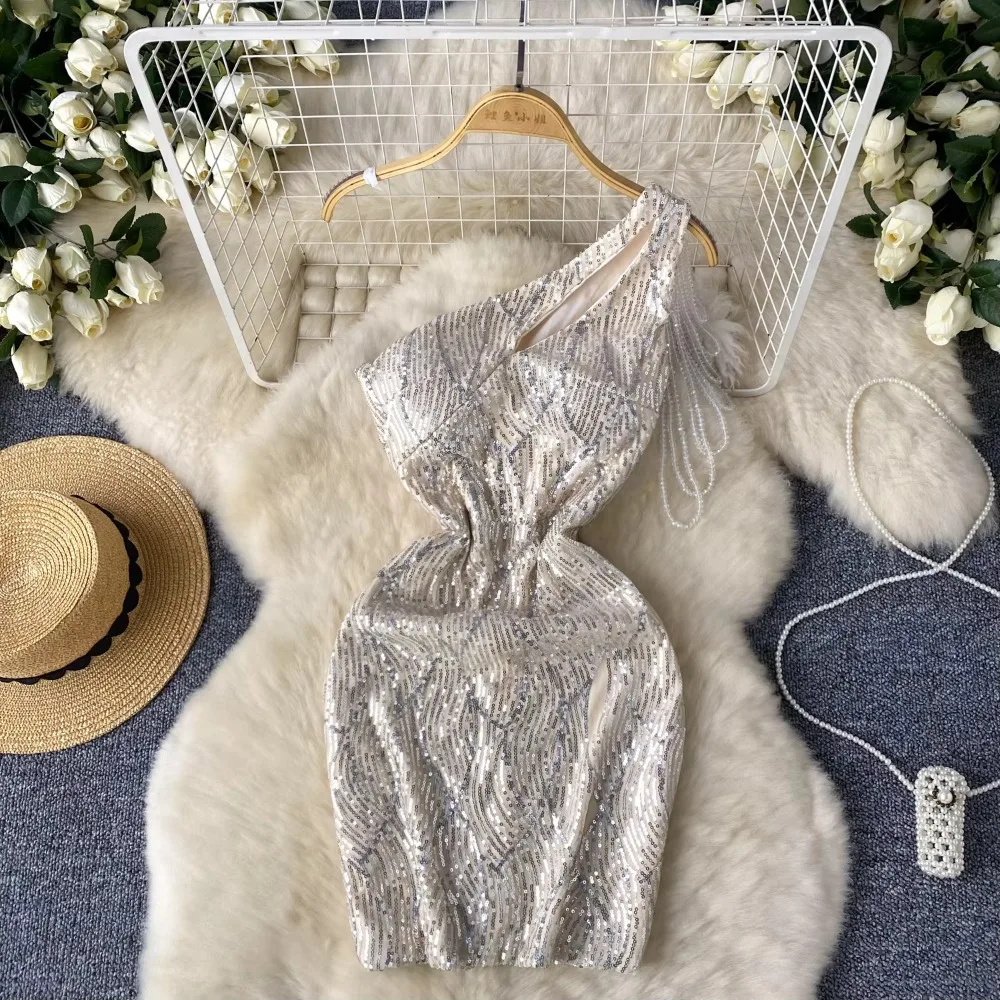 Kobiety elegancki ukośny kołnierzyk cekiny Off ramię frezowanie obcisła sukienka moda w stylu Vintage Vestido eleganckie letnie słodkie sukienki z odkrytymi plecami