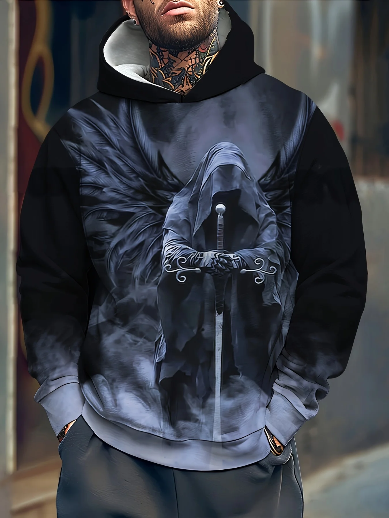 

Модная мужская осенняя мягкая и удобная спортивная рубашка с капюшоном с принтом ангела-хранителя, уличная одежда в уличном стиле