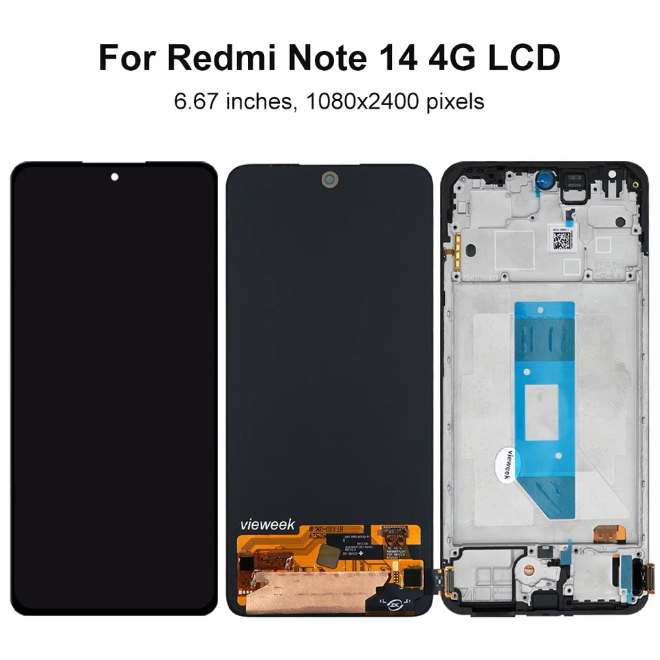Pantalla AMOLED para Xiaomi Redmi Note 14 4G 24117RN76G 24117RN76O, LCD con táctil y digitalizador, con marco, reemplazo 4