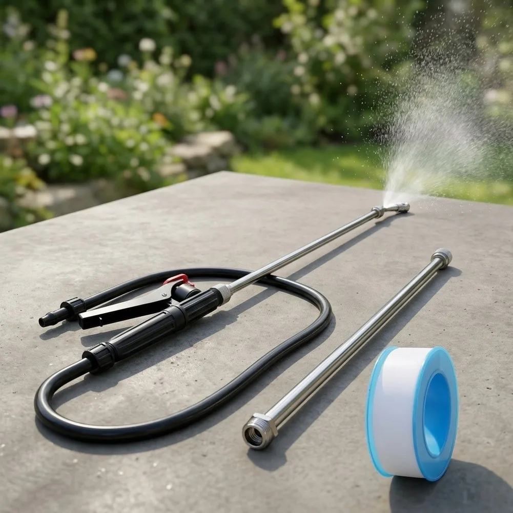 Stainless Steel Sprayer Wand with Variable Spray Output and Compatible Thread Interface for Plumbing and Utility Use