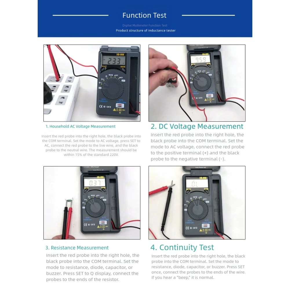 XB866 المتعدد XB866 مقياس رقمي متعدد صغير السيارات المدى LCD الفولتميتر السيارات المدى تستر تيار مستمر جيب مقياس التيار الكهربائي الفولتميتر تستر