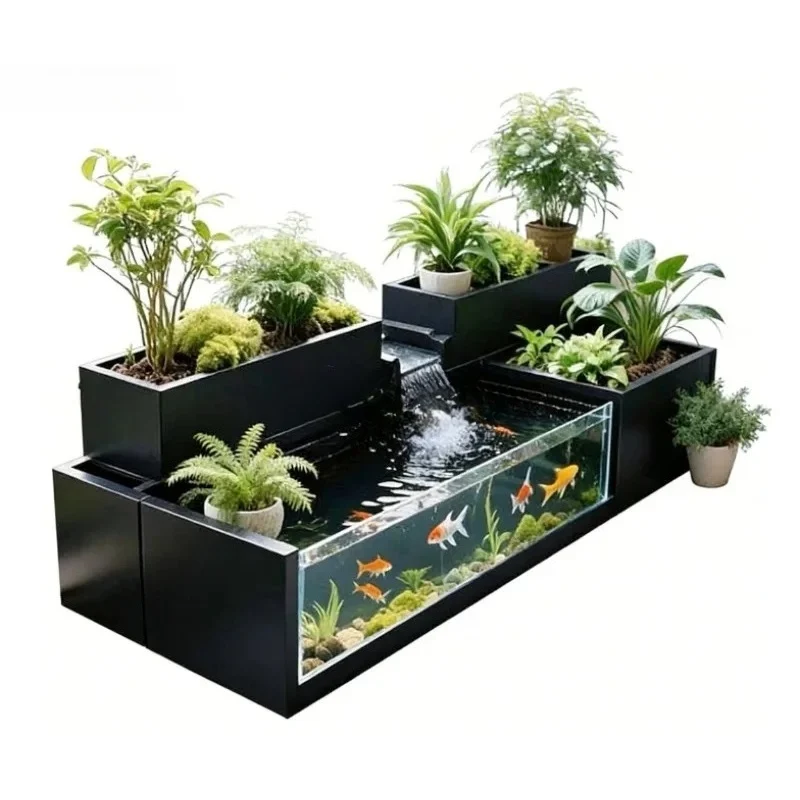 Courtyard  Stainless Steel Fish Tank & Flower Box - Rustproof  Outdoor Hotel Garden Terrace Circulation  Flowing  Water Ornament