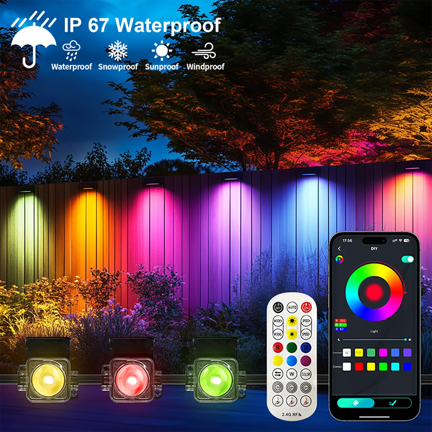屋外用常設軒下ライト-ブラック-300フィート-180led-bluetoothアプリ-diy-rgb-icライトストリング-クリスマス、軒下パーティー照明に最適