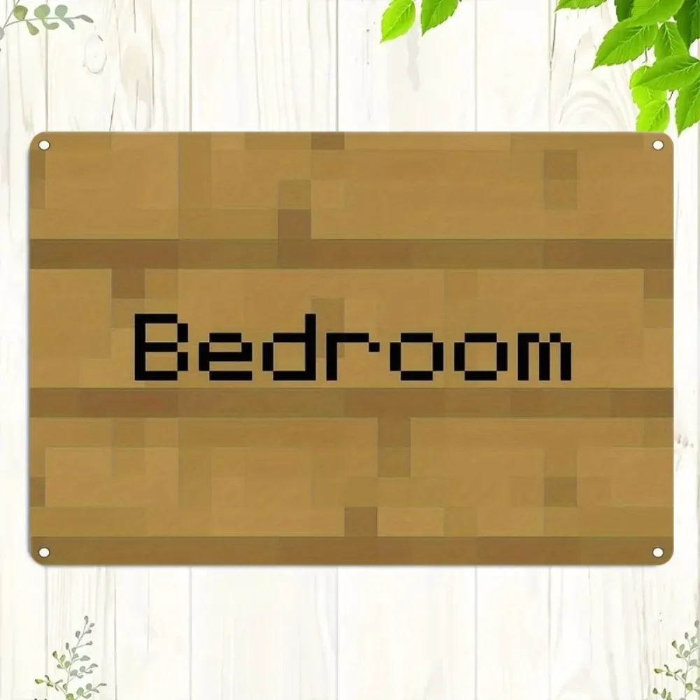 Vintage Pixel Art Schlafzimmerschild – 20,3 x 30,5 cm große Mini-Wanddekoration aus Metall mit Mosaik-Holzstruktur-Design, einfach zu installieren für Zuhause