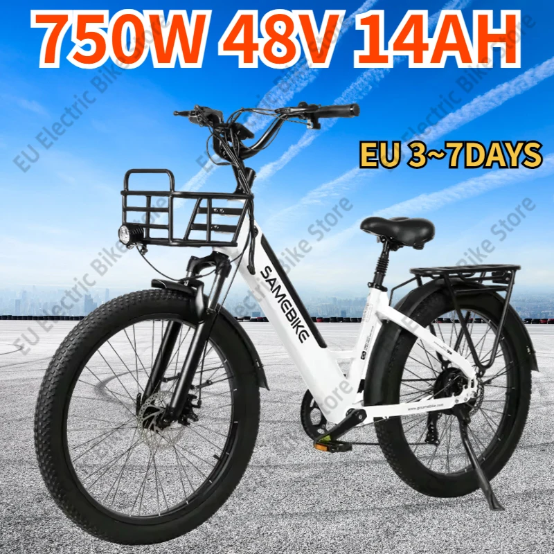 SAMEBIKE Electric Bike 750W Brushless Motor 48V14Ah Lithium Battery 26-in Tire Adult Electric Bike City travel Electric Bicycle