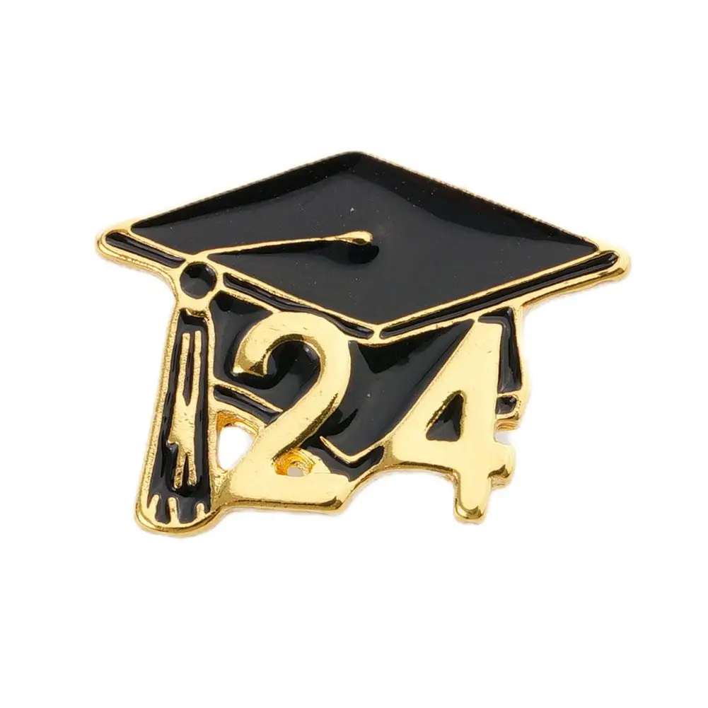 2024 Graduation Cap Lapel Pin Graduation Enamel Pin Student Black Letter Souvenir Enamel Brooch Button Badge Accessories UNISEX