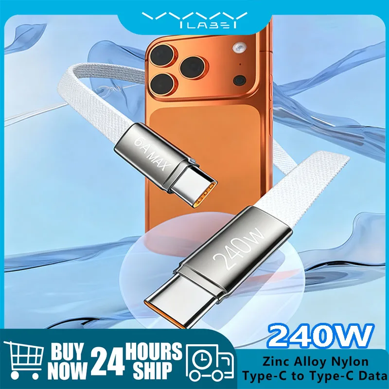

Vyvylabs 240 Вт Тип C к USB Тип C Кабель для Macbook Pro ipad PD Кабель для быстрой зарядки Type-C для iPhone 15 16 17 Xiaomi Huawei