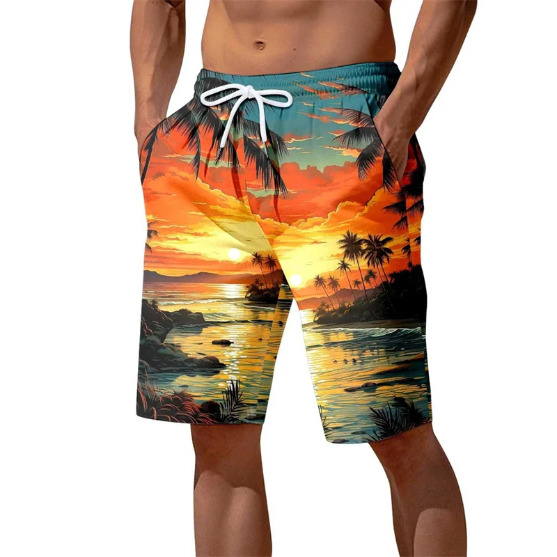 

Colorful 3d Printed Coconut Tree Beach Pants Men Swimming Trunks Summer Hawaiian Street Shorts Casual Sports Board Shorts