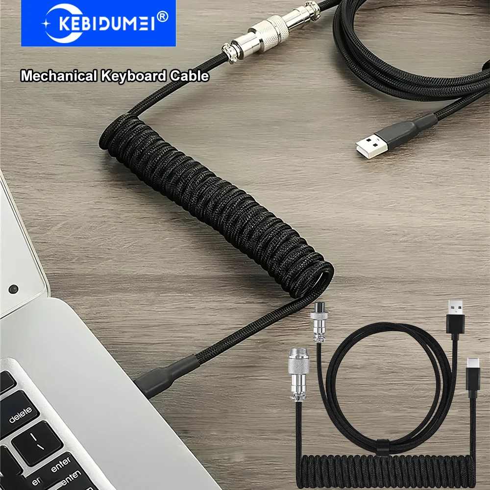 Mechanical Keyboard Coiled Cable USB A to TYPE-C Braided Cable Custom Coiled USB Cable Desktop Computer Aviation Connector Cord