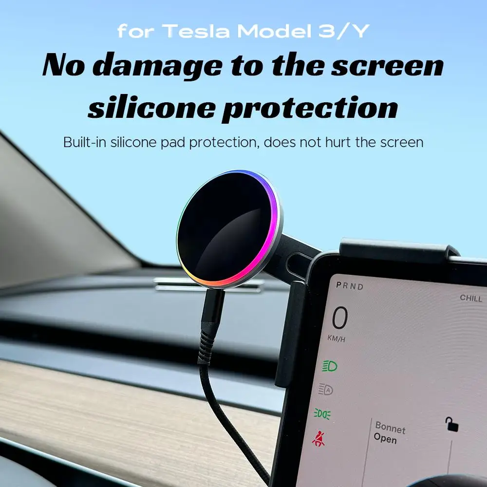Car Phone Mount Holder 15W Compatible with MagSafe Magnetic Wireless Charger for Tesla New Model 3 Y HIGHLAND LAUNCH JUNIPER